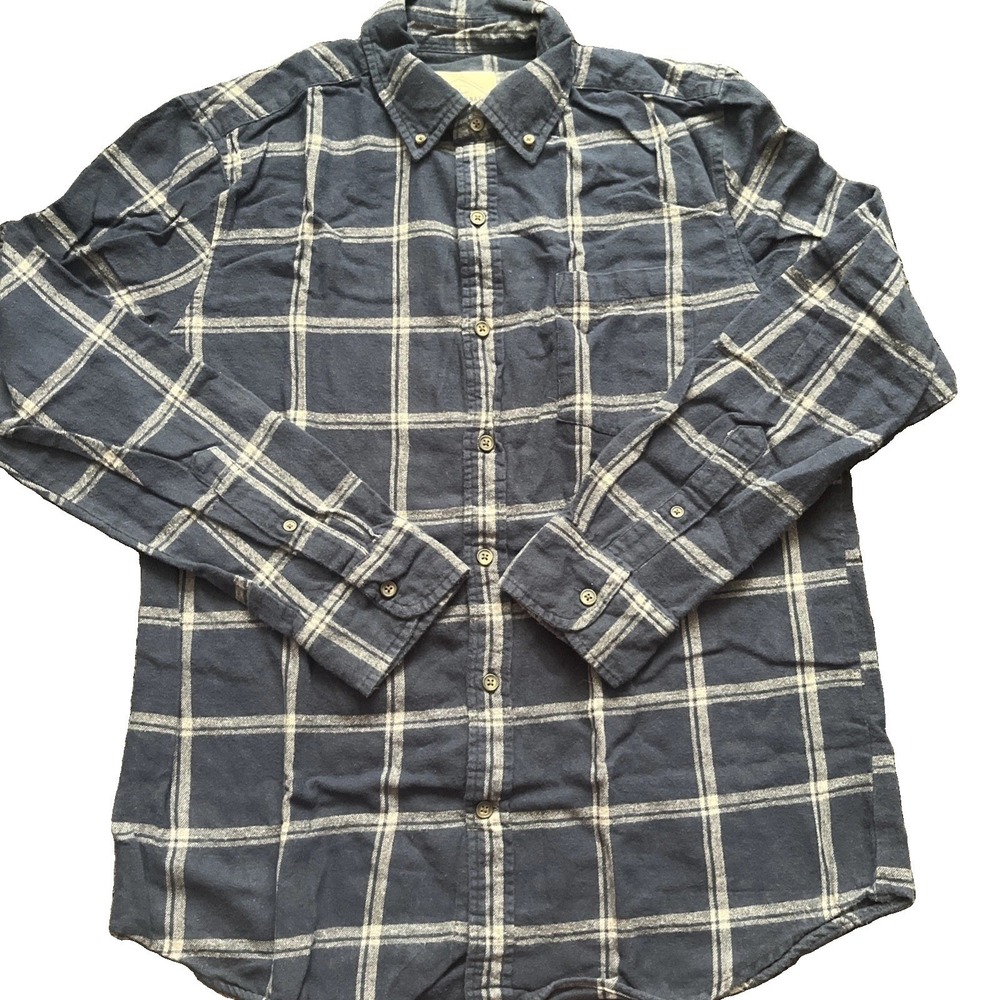 St John's Bay Flannel Shirt Mens M Blue Plaid Long Sleeve Cotton Casual Soft